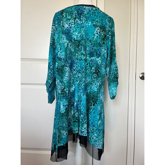 Catherines Womens Tunic Dress Size 1X Sheer Trim Floral Boho Stretch Comfort - Picture 2 of 7